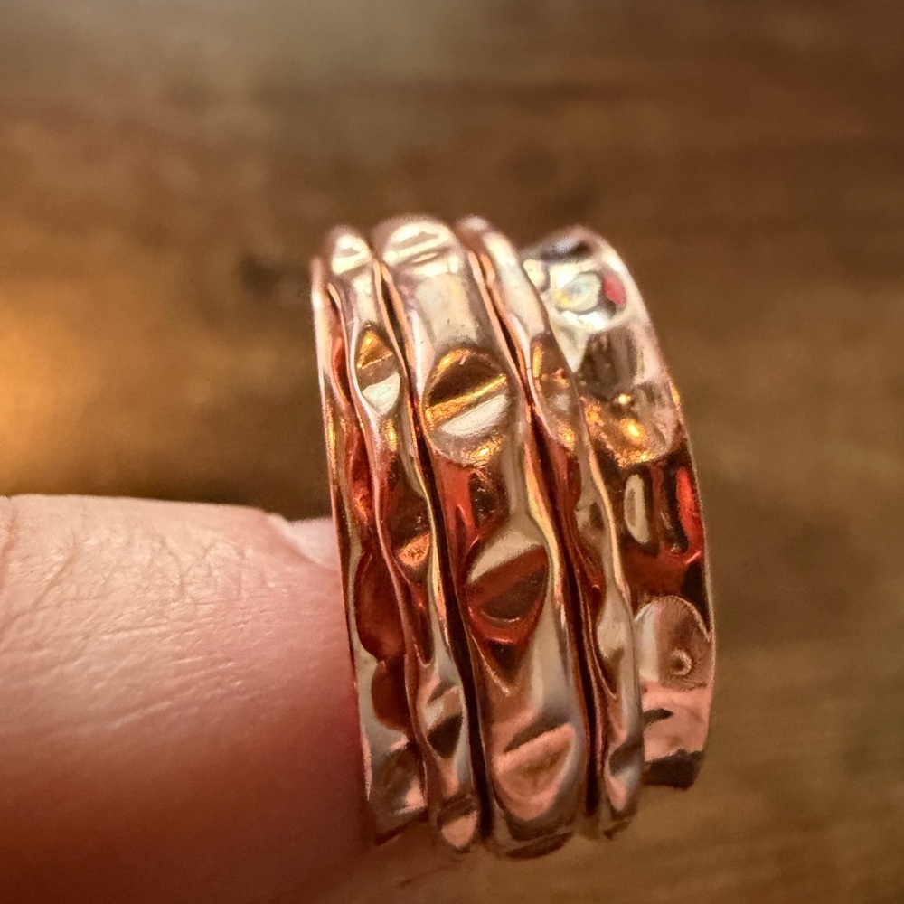 Rose Gold Stacked Hammered Ring - Women Jewelry Sz 8